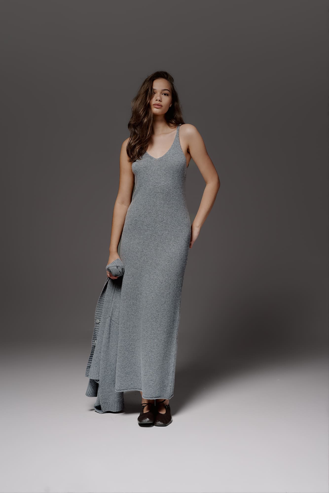 Sleeveless maxi dress in lambswool